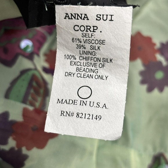 VTG Anna Sui Silk Blend Sequin Mini Skirt Womens 4 Green Floral Ruffle Fairycore - Picture 8 of 15